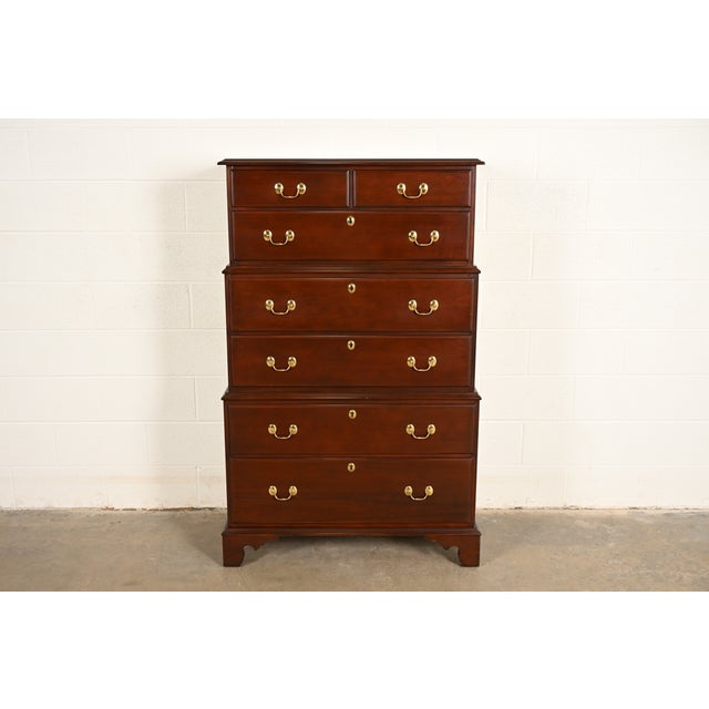 A gorgeous Georgian or Chippendale style seven-drawer triple chest-on-chest highboy dresser or chest of drawers By Harden...