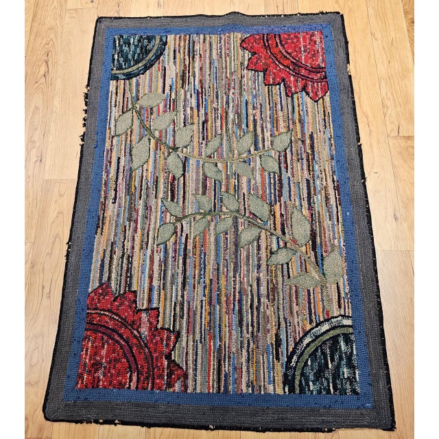 Vintage American Hand-Hooked Rug, Geometric Pattern, Wool & Cotton, American Folk Art, 3x4 For Sale - Image 11 of 18