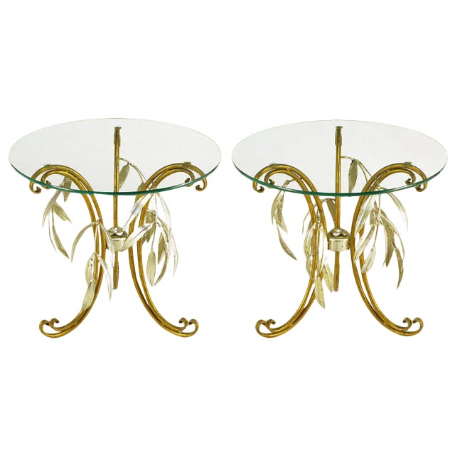 Italian Tole Metal and Silver Leaf Foliate End Tables - a Pair For Sale