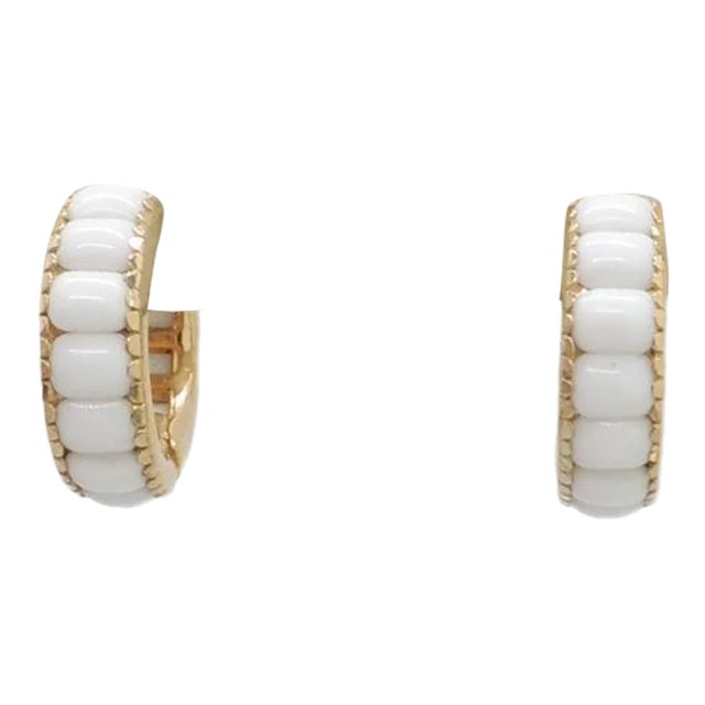 Vintage 1960s Signed Castecliff White Rhinestone Hoop Clip Earrings - 2 Pieces For Sale