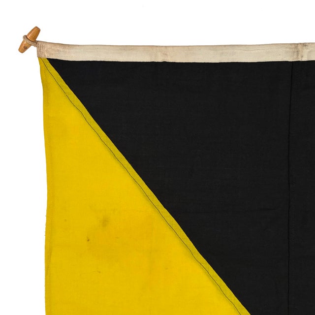 This vintage nautical signal flag is fully sewn from a blended wool cloth. Please note staining and other wear from life...