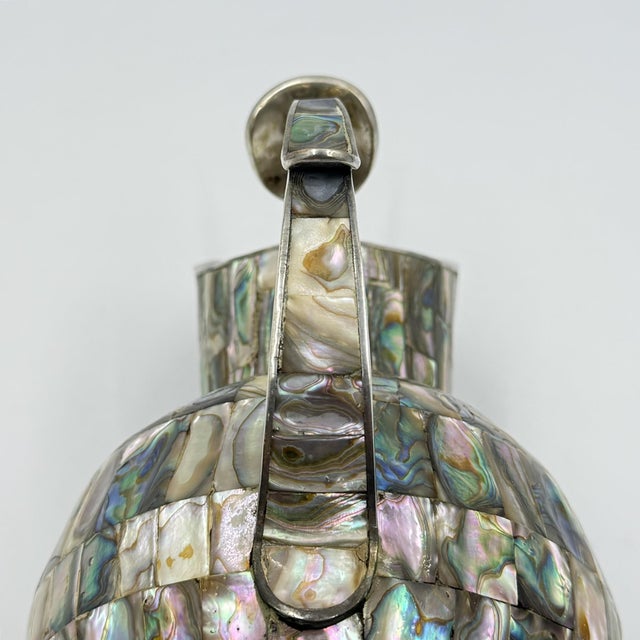 1960s Mexican Alpaca Silver & Abalone Bird of Paradise Pitcher Set - 7 pcs For Sale - Image 14 of 18