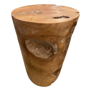 Andrianna Shamaris Organic Cerused Teak Wood Side Table or Pedestal For Sale