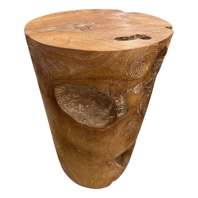 Andrianna Shamaris Organic Cerused Teak Wood Side Table or Pedestal For Sale