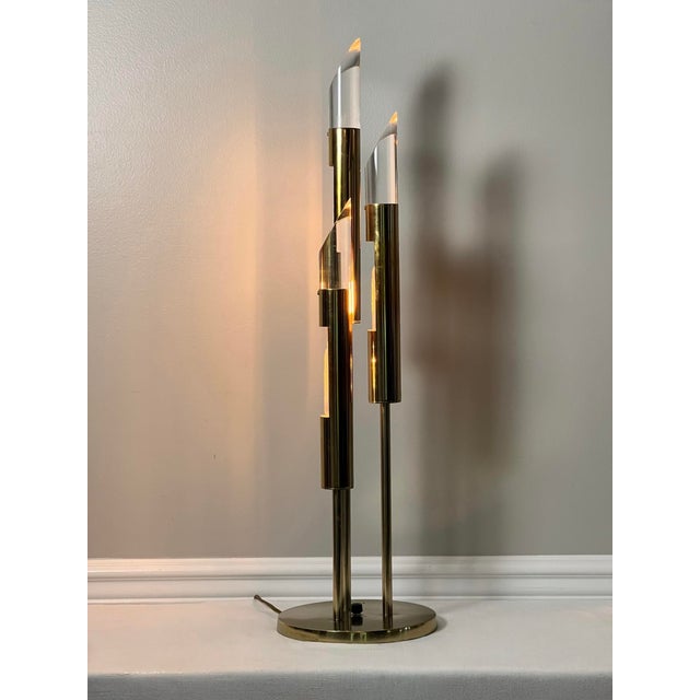 1970s Modern 3-Light Brass and Lucite Lamp by Laurel Lamp Company For Sale - Image 16 of 18