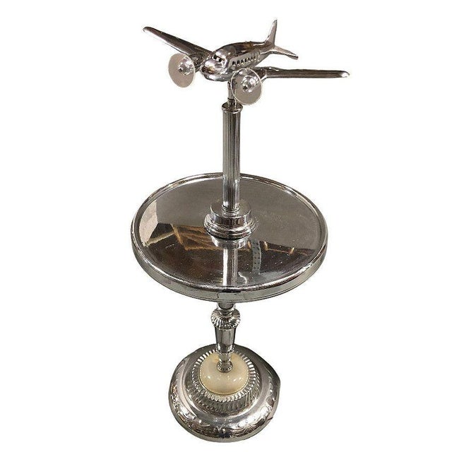 Art Deco Art Deco Light Up Chrome Douglas Dc-3 Airplane Drink Side Table, Art Glass Base For Sale - Image 3 of 8