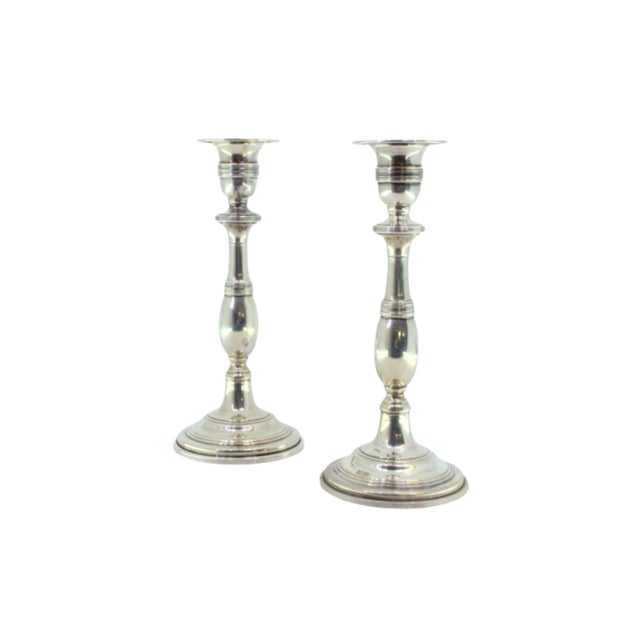 Silver Plain Silver Candlesticks with Friezes on the Circular Bases, Set of 2 For Sale - Image 8 of 8