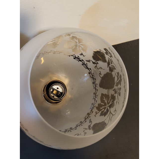 Antique Brass Wall Sconce With Frosted Glass Shade & Etched Floral Design For Sale - Image 11 of 12