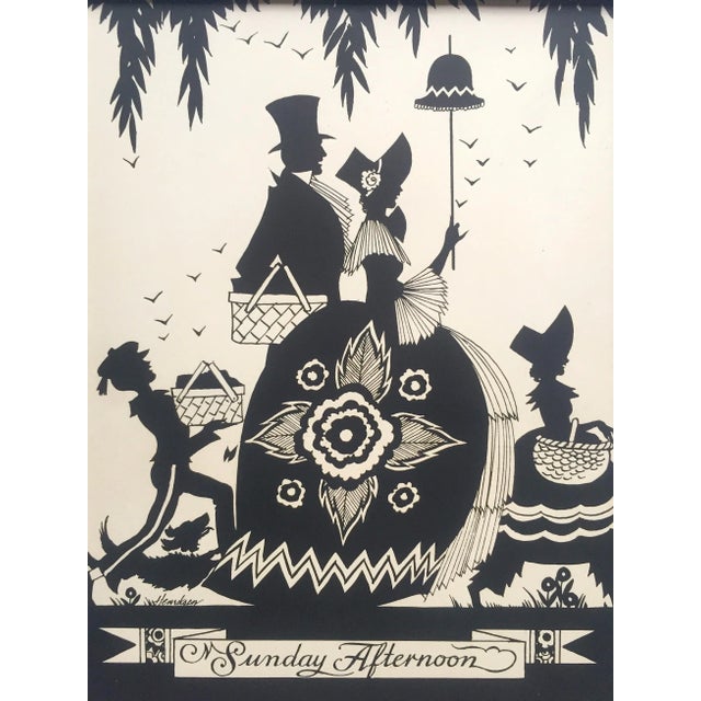 Various Artists Art Deco Vintage 1929 " Sunday Afternoon " Buckbee Brehm Framed Henriksen Silhouette Art Print For Sale - Image 4 of 13