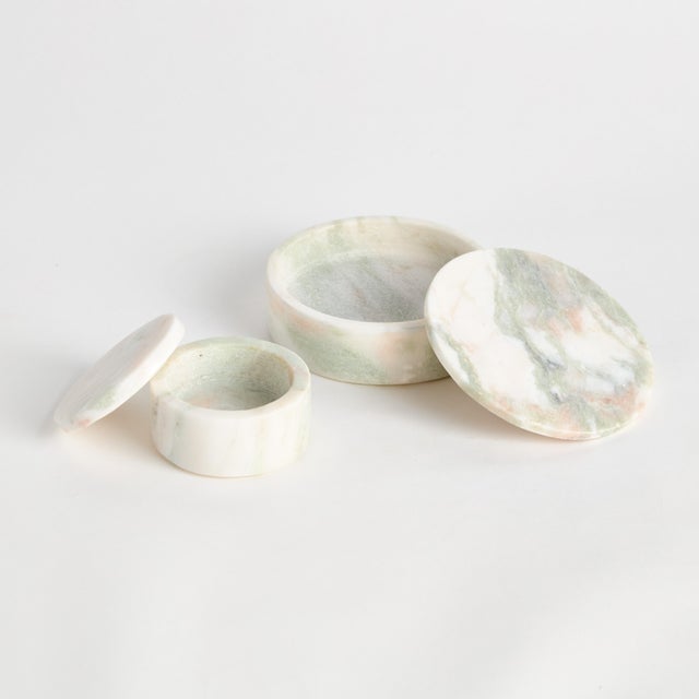 Contemporary Johanna Marble Round Lidded Boxes, Set Of 2 For Sale - Image 3 of 3