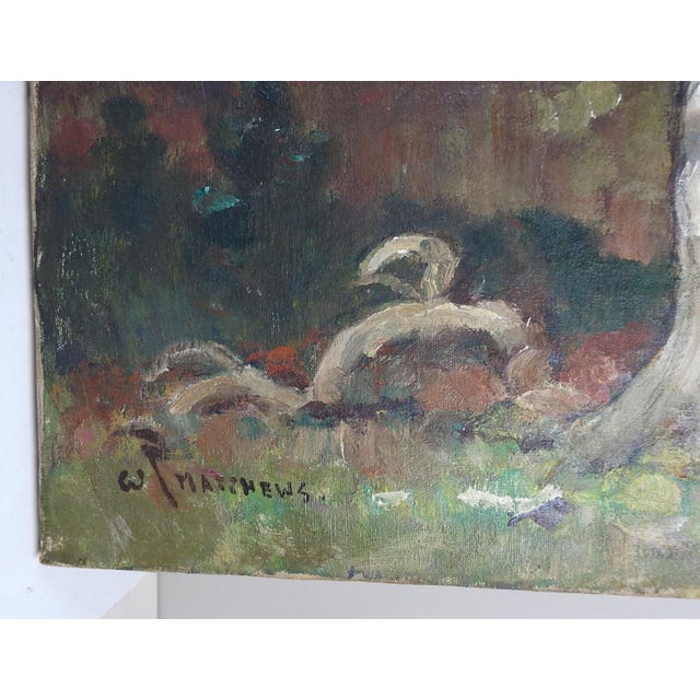 Early 20th century oil on canvas lone tree and stormy landscape painting by William F. Matthews (1878 - 1966) Missouri,...