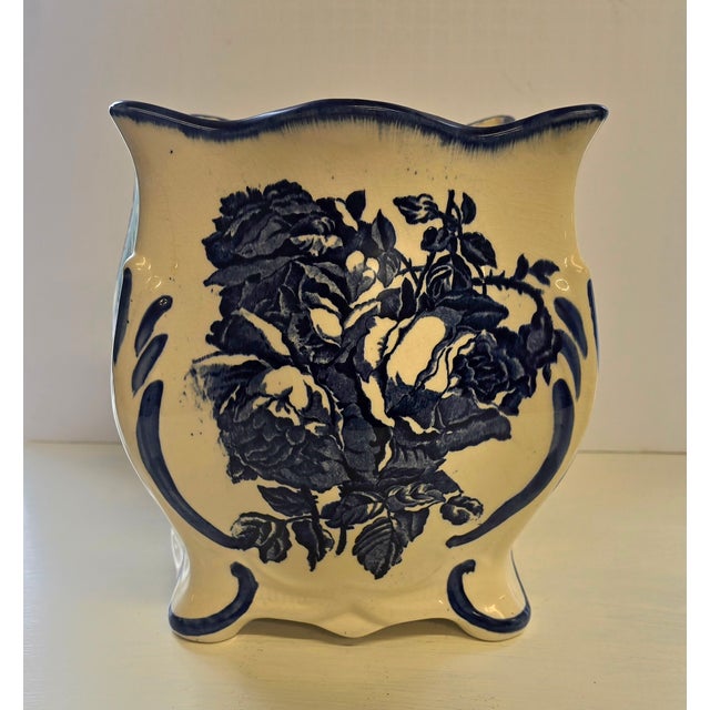 White Vintage Blue & White Ironstone Staffordshire Planter Vase For Sale - Image 8 of 8