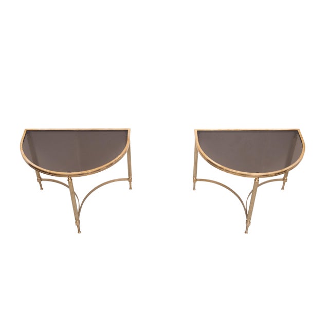 Gold Brass Demi-Lune Tables from Maison Jansen, France, 1970s, Set of 2 For Sale - Image 8 of 13