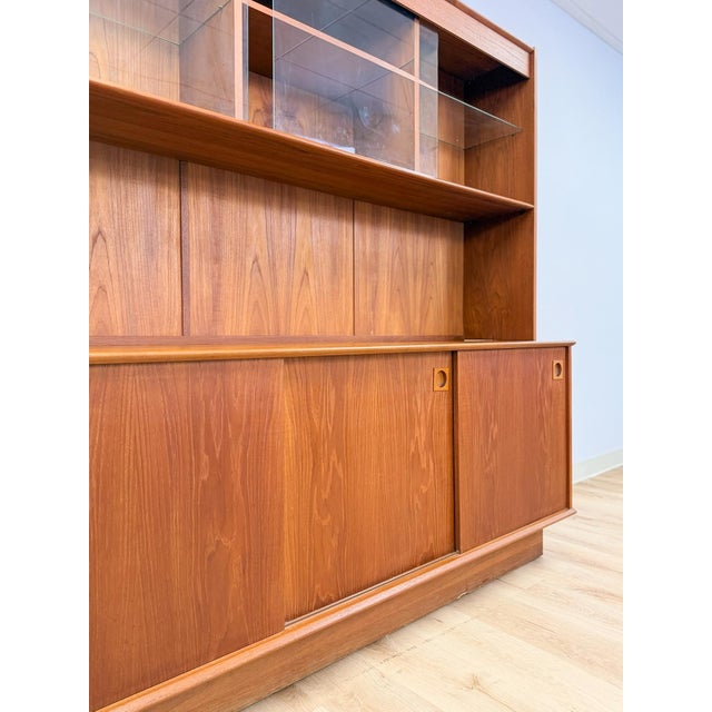MCM Teak 2 Piece China Cabinet Sliding Doors Shelves Vintage Buffet Storage For Sale - Image 11 of 17