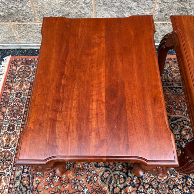 1990s 1990s Knob Creek Penn Manor Collection Queen Anne Solid Cherry Tea Tables - A Pair (31-8224) For Sale - Image 5 of 17