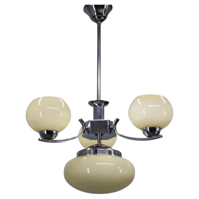 Art Deco Chandelier in Chrome and Champagne Glass, Czechoslovakia, 1930s For Sale - Image 11 of 11