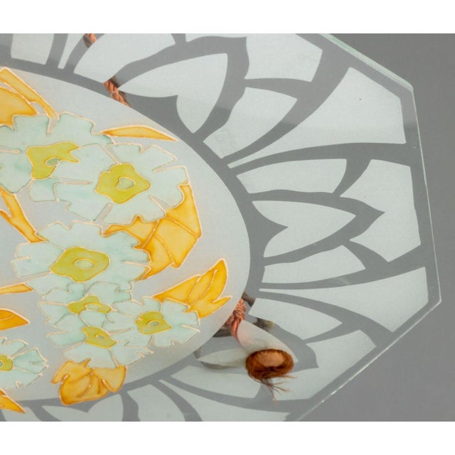 Art Deco Late 20th Century Signed French Art Deco Painted Glass Plafonnier For Sale - Image 3 of 9