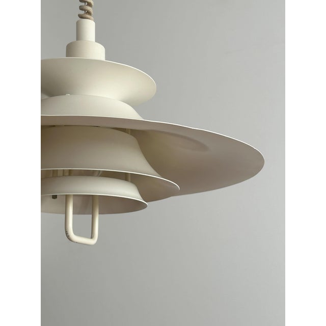 White Vintage Danish Tiered Rise and Fall Pendant Lamp from Frandsen, 1970s For Sale - Image 8 of 11