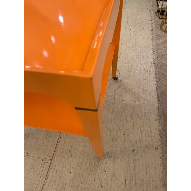 Glossy Hermes Orange Square Two Tier End Tables -a Pair For Sale - Image 11 of 16