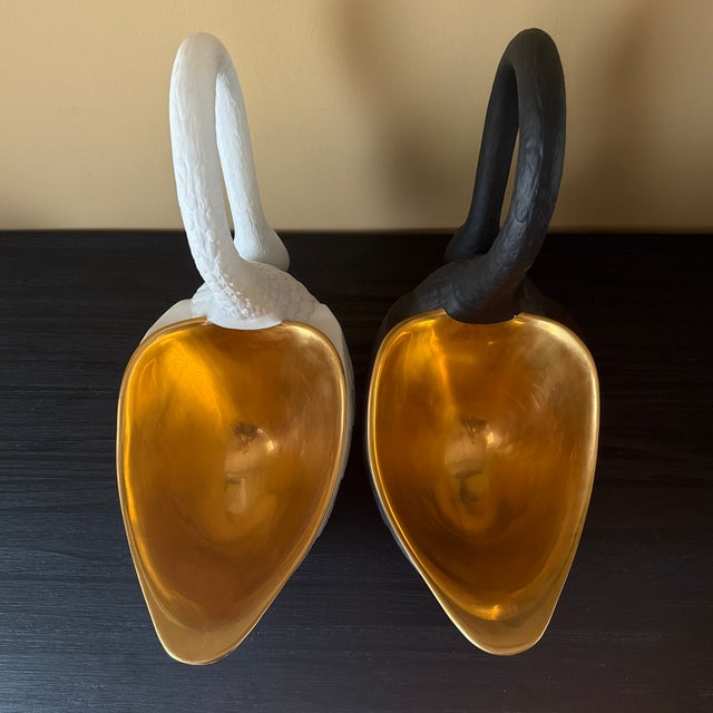 Vintage Set of 2 L’Object Black and White Swan Bowls - Large Size For Sale - Image 9 of 10