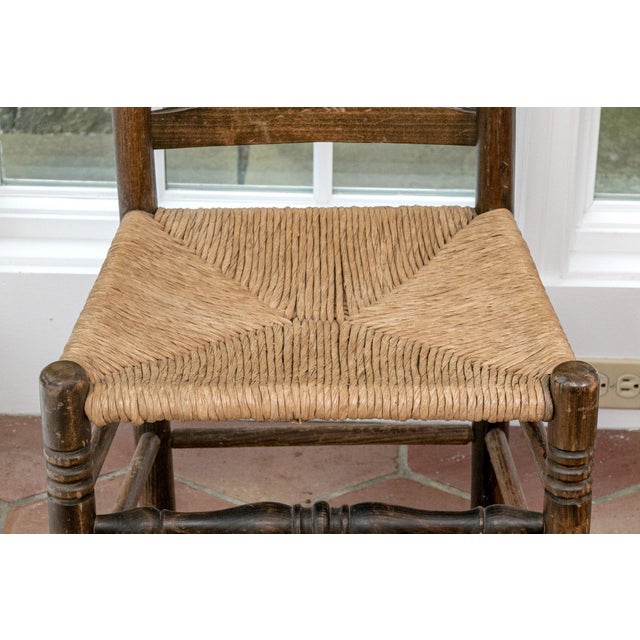 Brown Antique Rush Seat Ladder Back Side Chairs—A Pair For Sale - Image 8 of 11