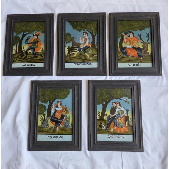 German Reverse Glass Paintings, Set of 5 For Sale - Image 10 of 10