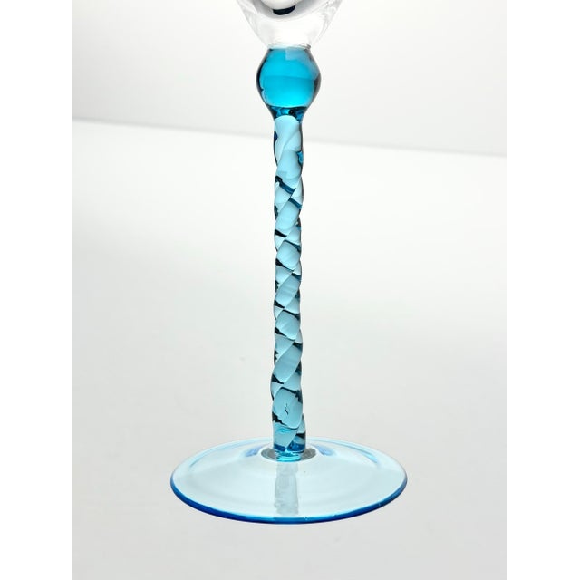 Vintage Aqua Azure Blue Twisted Stem Slanted Wavy Bowl Martini Glasses - a Pair For Sale In Dallas - Image 6 of 6
