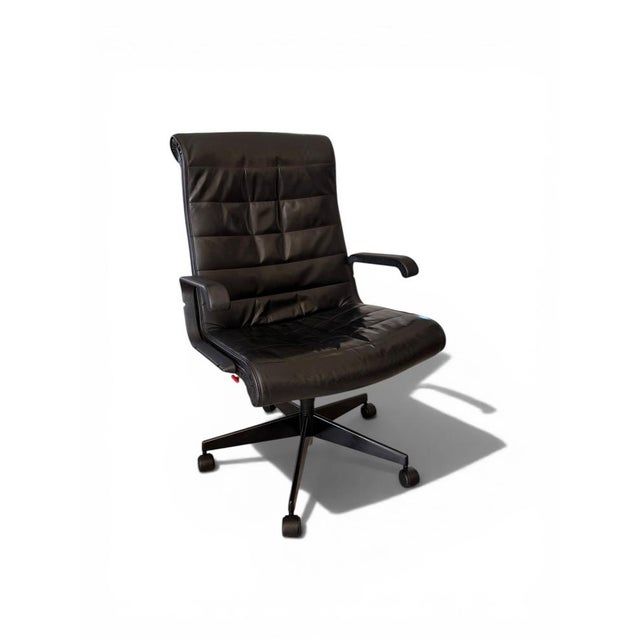 Vintage Black Leather Sapper Office Chair by Richard Sapper for Knoll, 1980s For Sale - Image 6 of 13