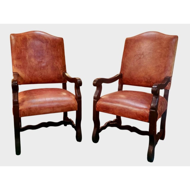 Brown Vintage Leather Arm Chairs - A Pair For Sale - Image 8 of 10