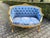 1950s French Louis XVI Gilt Blue Damask Beech Settee For Sale - Image 12 of 12