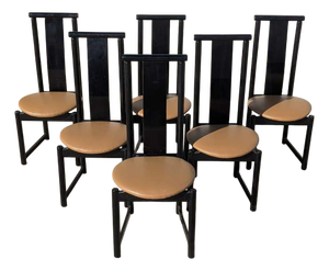 Set of Six BiF Postmodern Black Lacquer Dining Chairs, 1980s