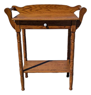Antique Oak Washstand With Drawer, Shelf and Towel Rail, 19th Century
