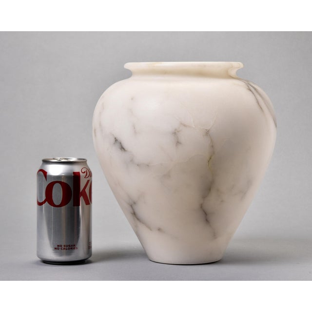 Stone Medium White Alabaster Pot Vase With Gray Streaks For Sale - Image 7 of 10