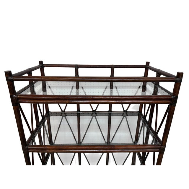 Vintage Dark Walnut Bamboo Etagere For Sale - Image 4 of 8