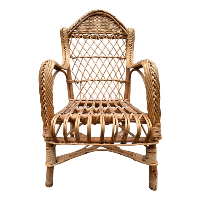 Children's Rattan Armchair, 1950s For Sale