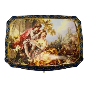 Early 20th Century Antique Limoges Porcelain Dresser Box, Hand Painted Romantic Scene