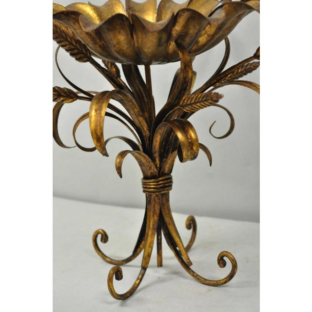 Vintage Italian Hollywood Regency Gold Gilt Tole Metal Iron Compote Centerpiece For Sale - Image 4 of 12