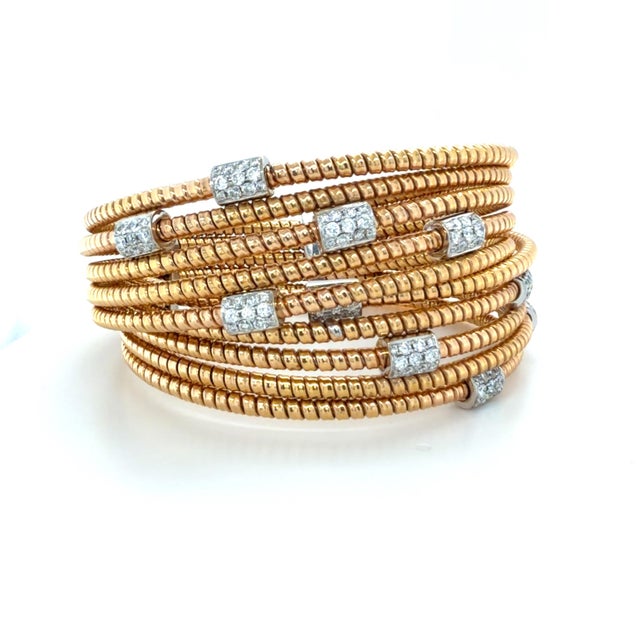 Contemporary 18k Bicolor Gold and Diamond Wrap Bangle Bracelet For Sale - Image 3 of 6