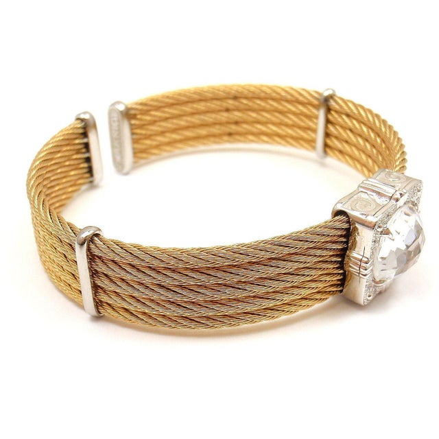 2000 - 2009 CHARRIOL 18K GOLD AND STEEL WIRE DIAMOND WHITE TOPAZ CELTIC BRACELET For Sale - Image 5 of 11