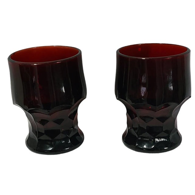 Mid 20th Century Vintage Pair of Deep Ruby Red Anchor Hocking Honeycomb Georgian Glasses Marked #S6 For Sale - Image 5 of 5