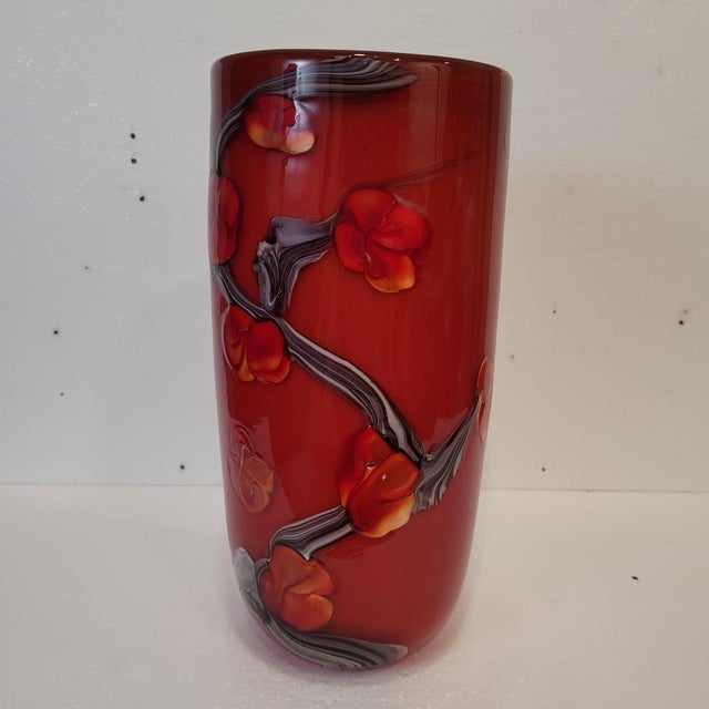 Murano Glass Red Flowered Vase, Italy, 1990s For Sale - Image 9 of 18
