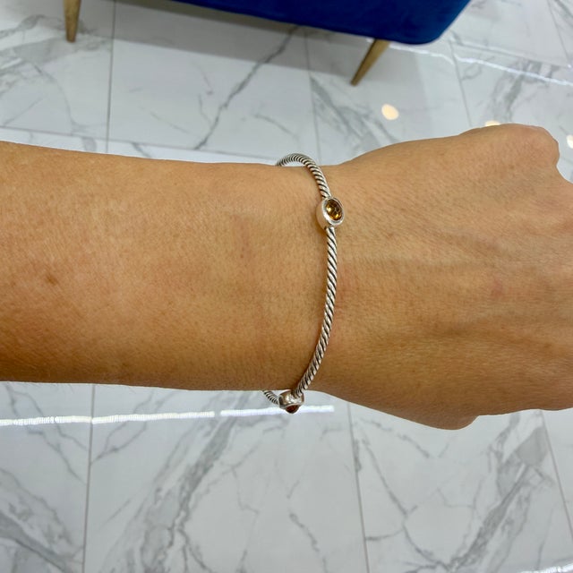 Silver Retired David Yurman Cable Station Citrine 925 Silver Bangle Bracelet For Sale - Image 8 of 8