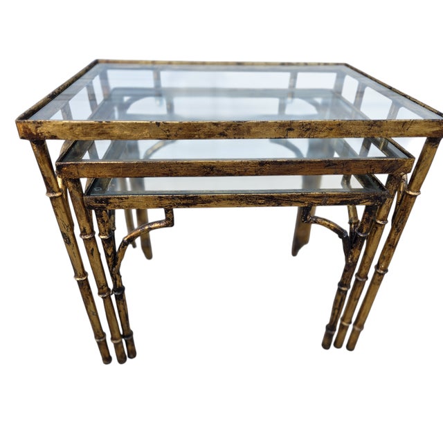 Vintage Faux Bamboo Italian Regency Nesting End Table Gold Gilt Maison Style For Sale - Image 11 of 15