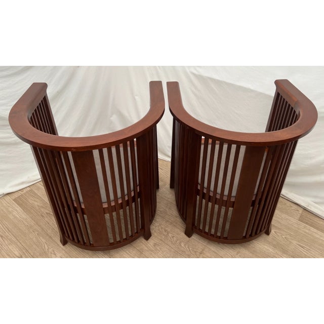 2010s Rare Set of Stickley Lounge Chairs Spindle Barrel Back Solid Cherry, Leather 1a For Sale - Image 5 of 12