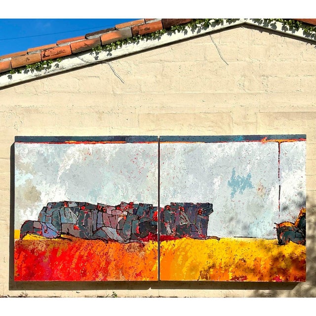 Vintage Boho Monumental Horse Diptych on Canvas For Sale - Image 4 of 11