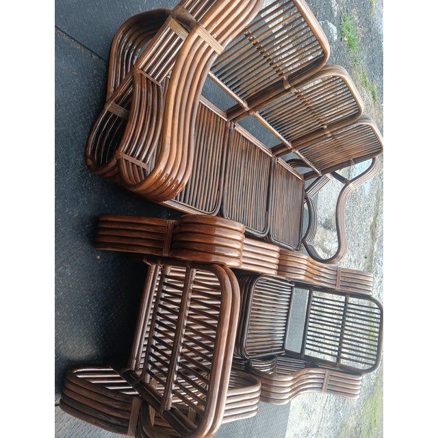 Wood 1950s MCM Rare Five Strand Rattan Furniture For Sale - Image 7 of 10