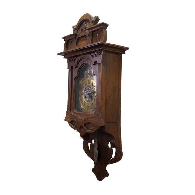 Antique German Black Forest Jugendstil regulator wall clock. Made of walnut featuring Art Nouveau styling with arched...