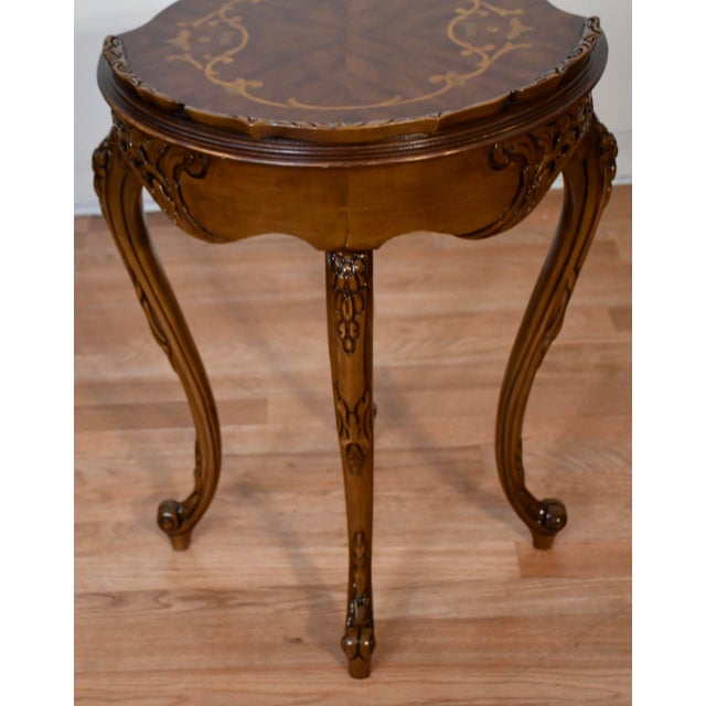 Wood 1920s Antique French Louis XV Walnut & Satinwood Inlay Side / End Table For Sale - Image 7 of 10