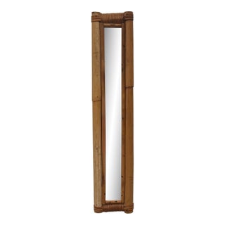 Vintage Coastal Boho Chic Slender Bamboo & Rattan Wall Mirror For Sale
