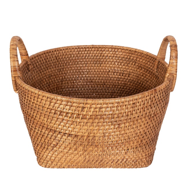 Saboga Home Round Basket with Hoop Handles in Honey Brown - 16.5" For Sale - Image 9 of 9